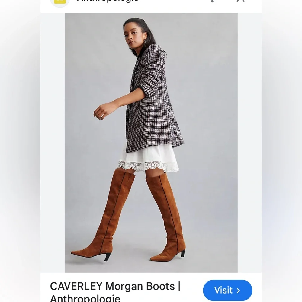 ANTHROPOLOGIE CAVERLEY Morgan Boots Over-the-Knee Camel Suede Kitten Heel NEW - Picture 1 of 12